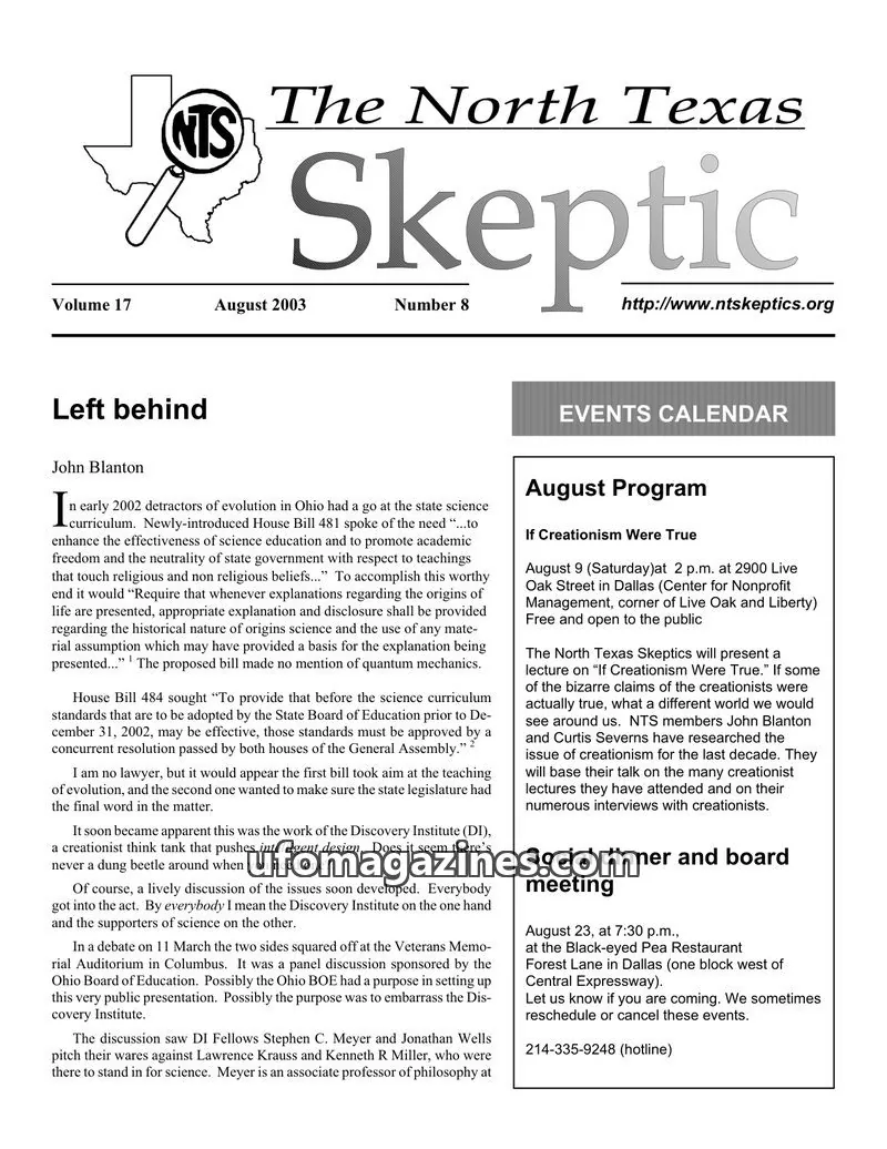 Cover of North Texas Skeptic issue 8: The North Texas Skeptic
