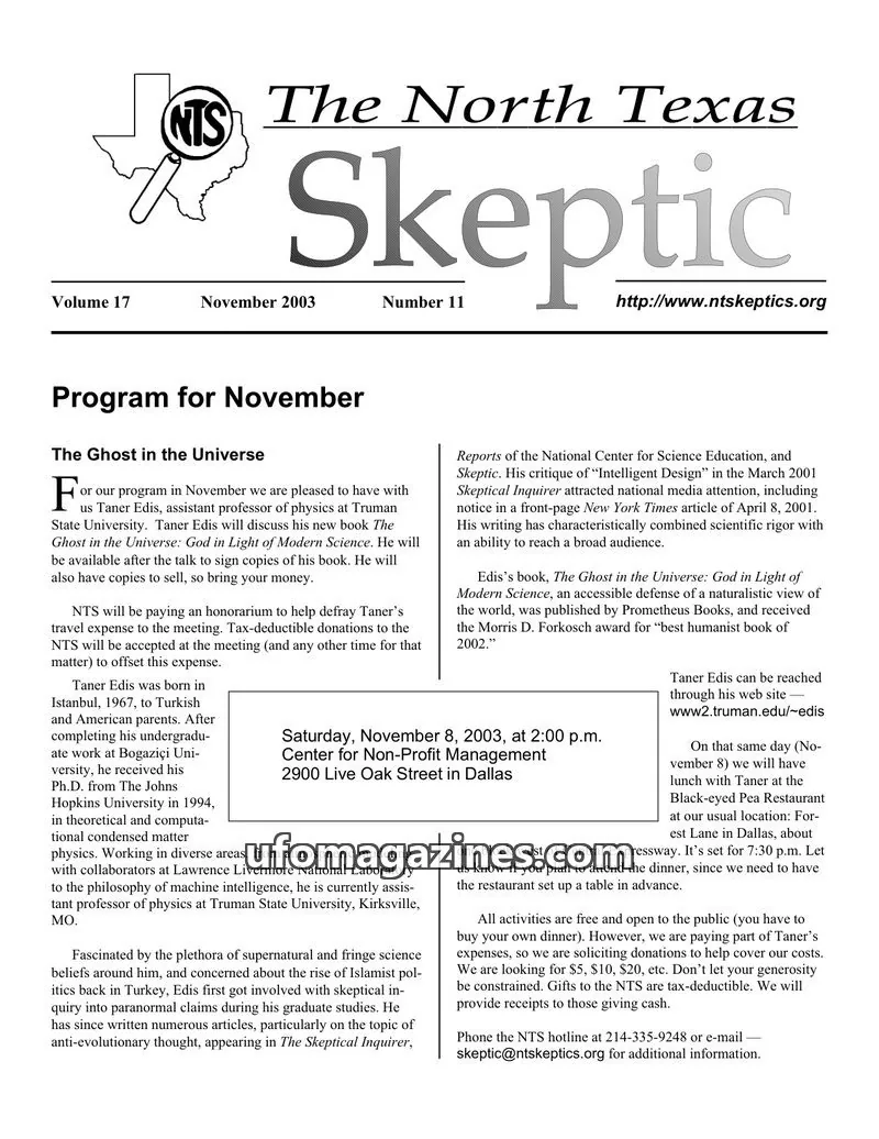 Cover of North Texas Skeptic issue 11: The North Texas Skeptic