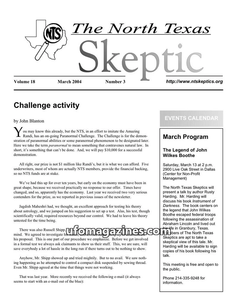 Cover of North Texas Skeptic issue 3: The North Texas Skeptic