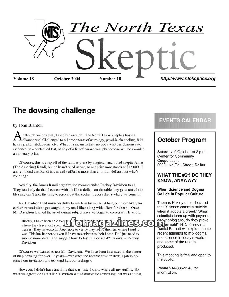 Cover of North Texas Skeptic issue 10: The North Texas Skeptic