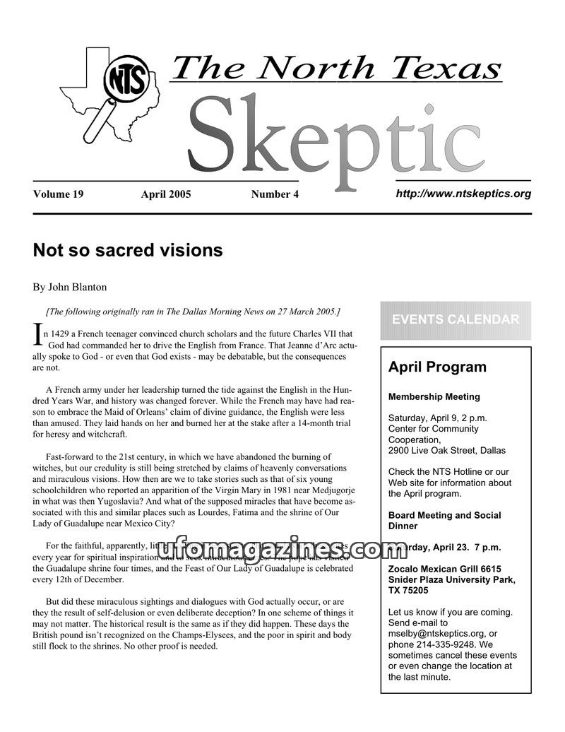 Cover of North Texas Skeptic - Vol 19 No 04 - 2005
