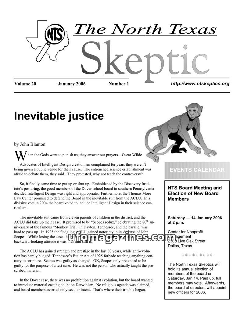 Cover of North Texas Skeptic - Vol 20 No 01 - 2006