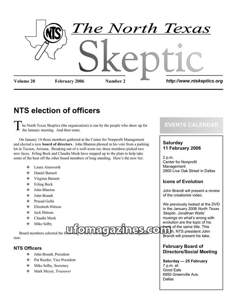 Cover of North Texas Skeptic - Vol 20 No 02 - 2006