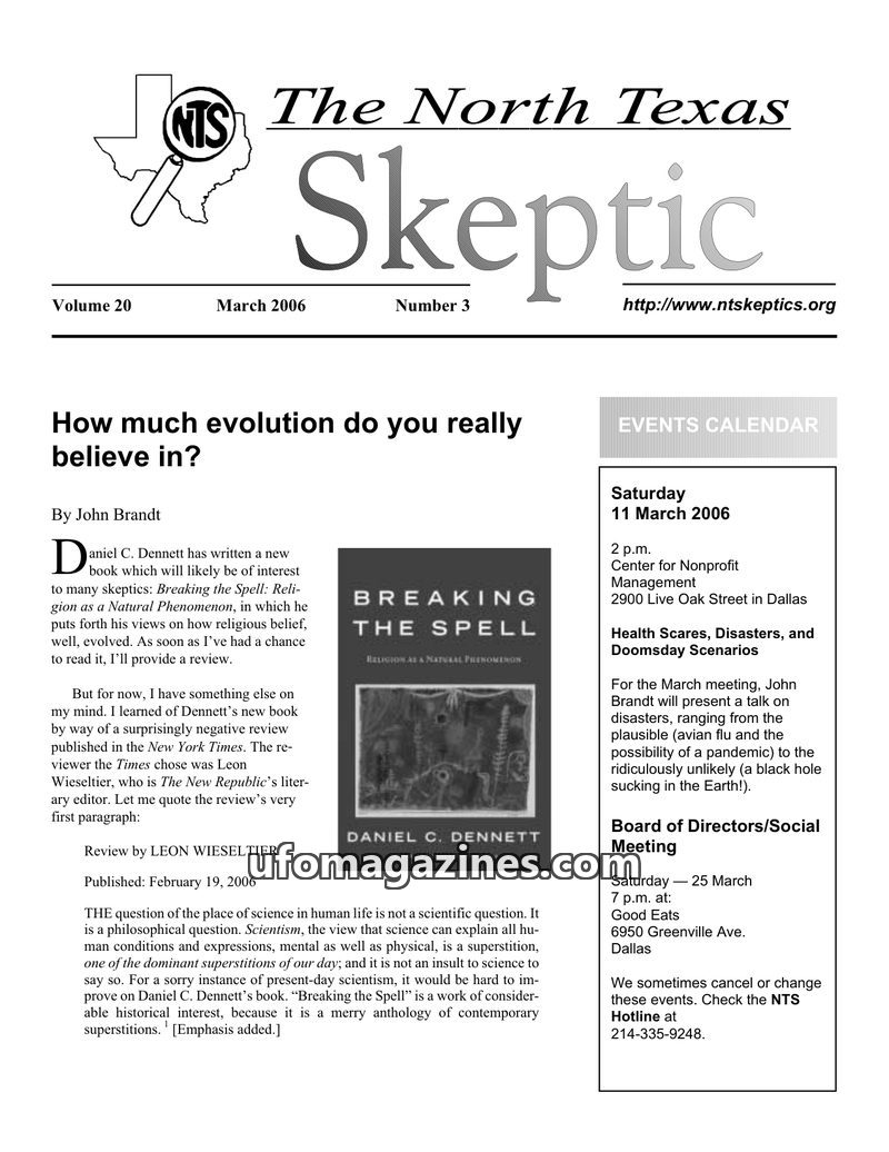 Cover of North Texas Skeptic - Vol 20 No 03 - 2006