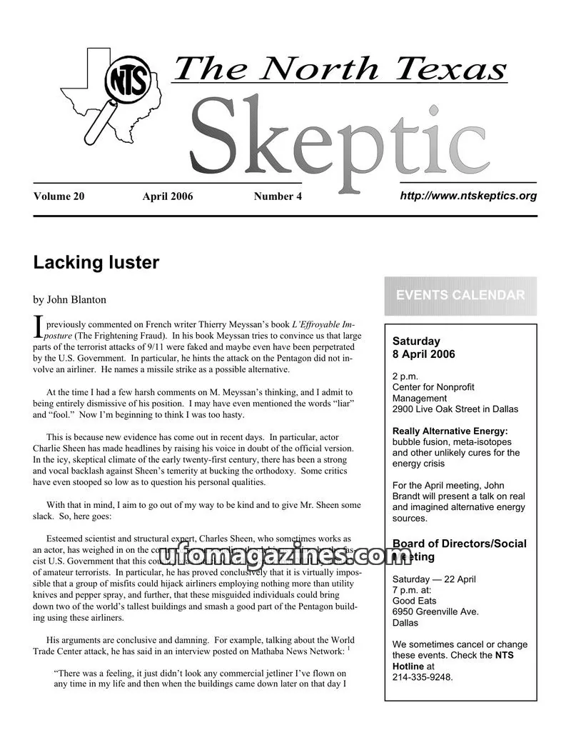 Cover of North Texas Skeptic issue 4: The North Texas Skeptic