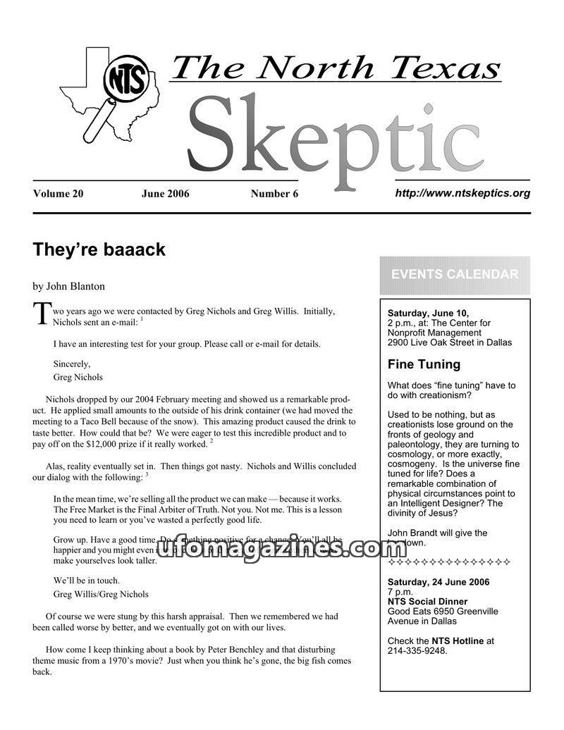 Cover of North Texas Skeptic - Vol 20 No 06 - 2006