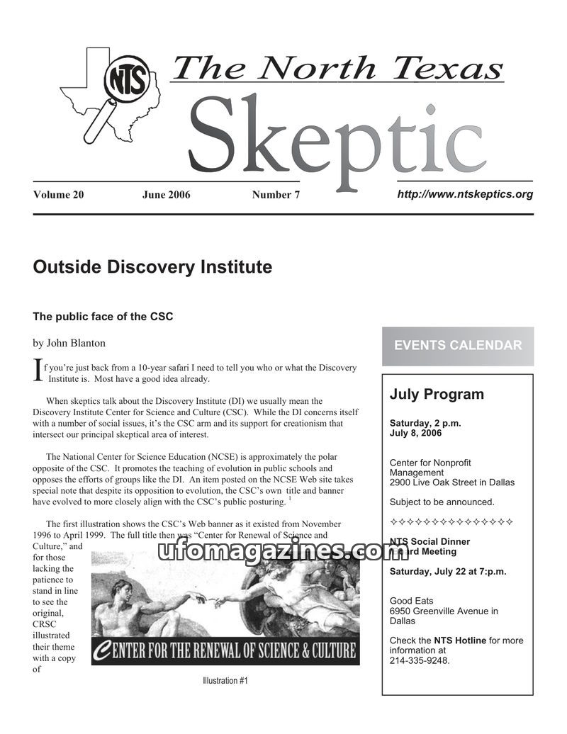 Cover of North Texas Skeptic - Vol 20 No 07 - 2006