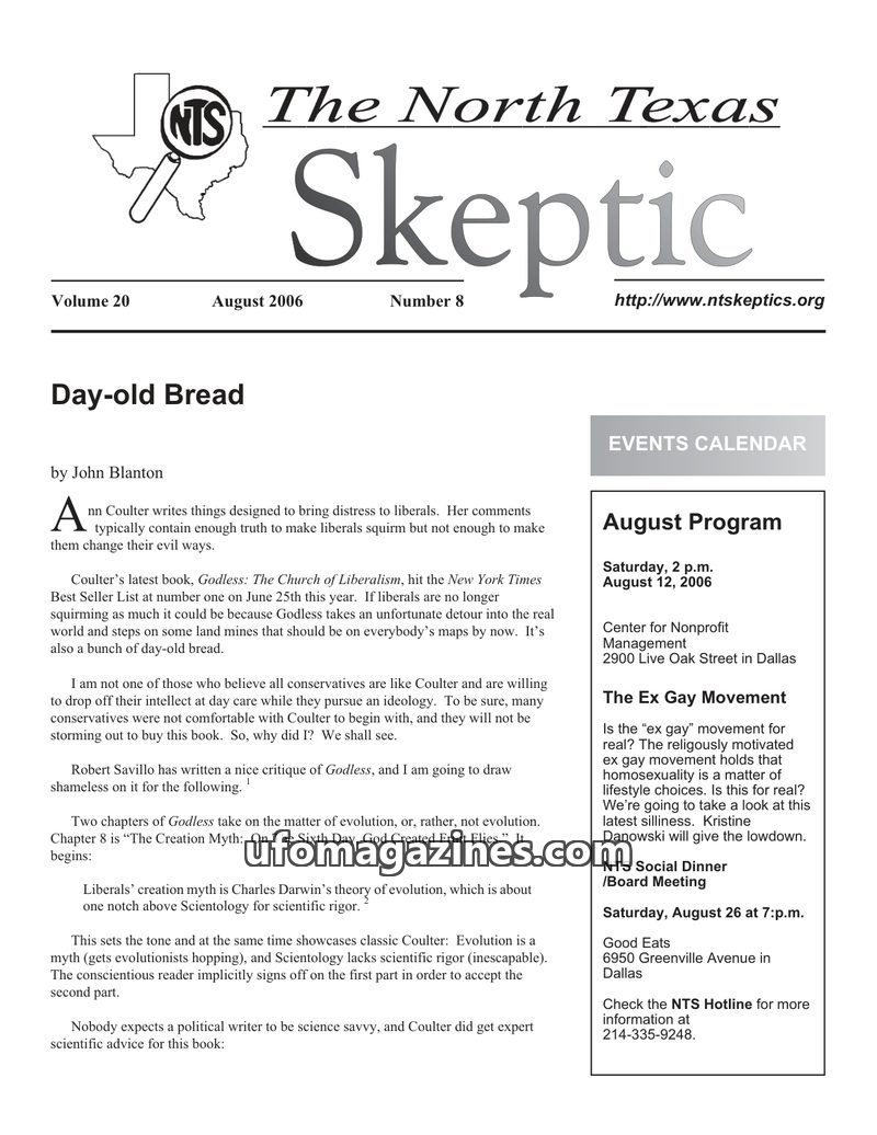 Cover of North Texas Skeptic - Vol 20 No 08 - 2006