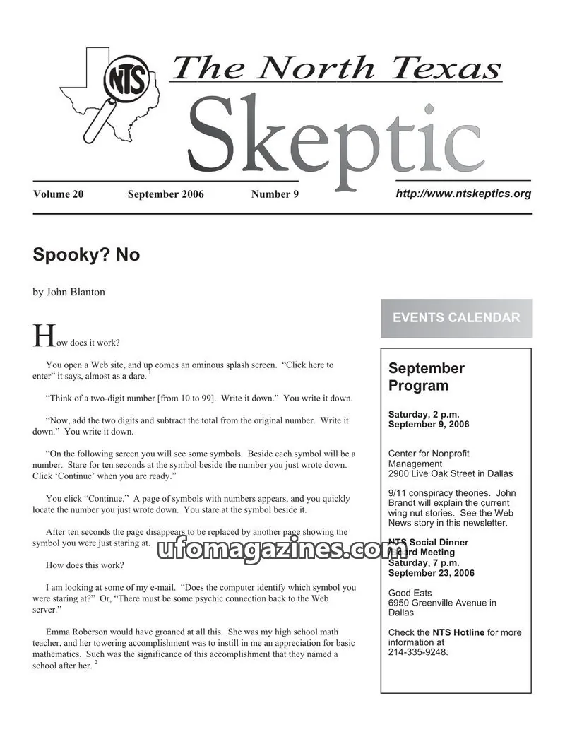 Cover of North Texas Skeptic issue 9: The North Texas Skeptic