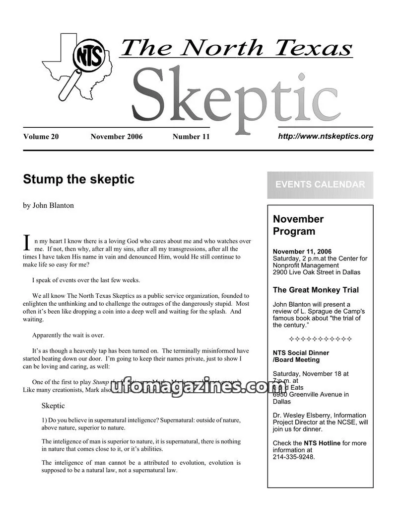 Cover of North Texas Skeptic issue 11: The North Texas Skeptic