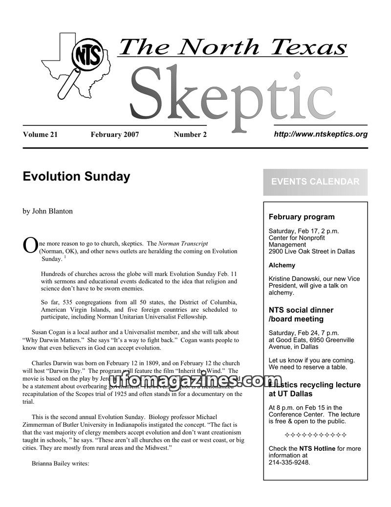 Cover of North Texas Skeptic - Vol 21 No 02 - 2007