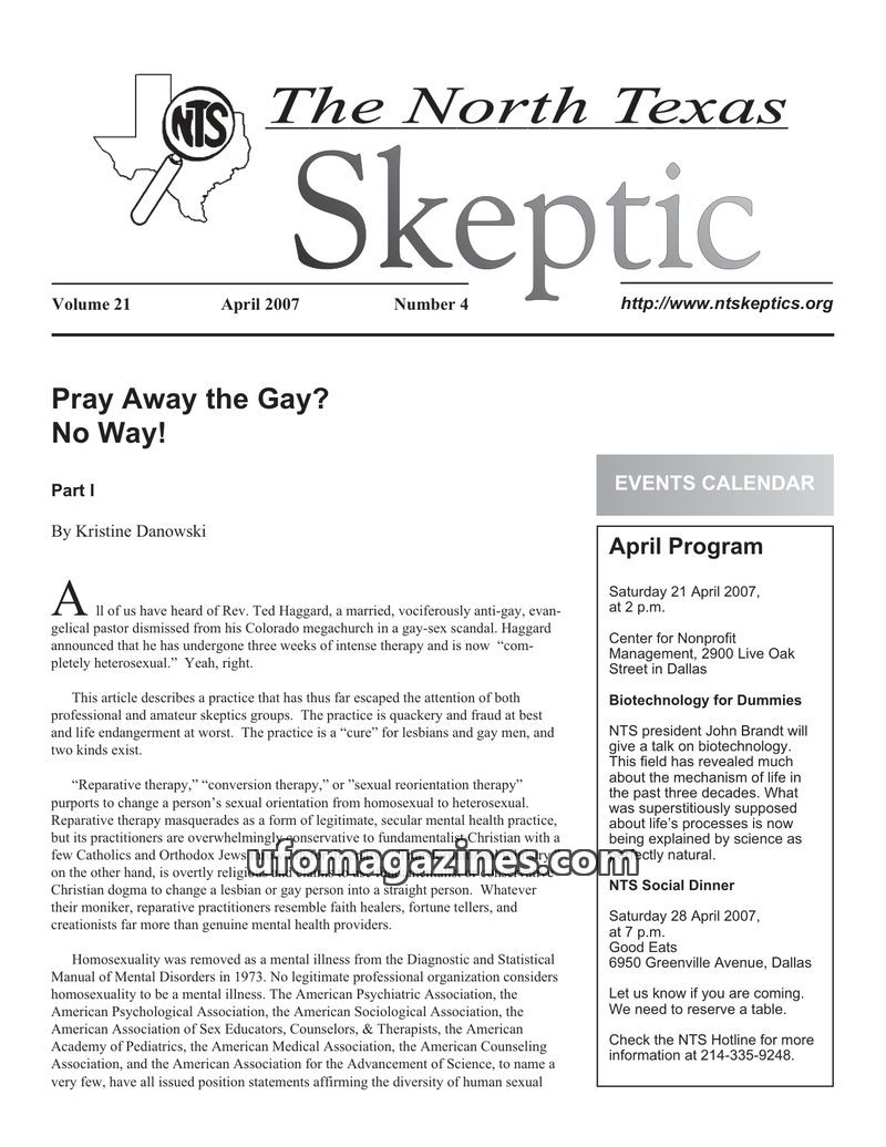Cover of North Texas Skeptic - Vol 21 No 04 - 2007