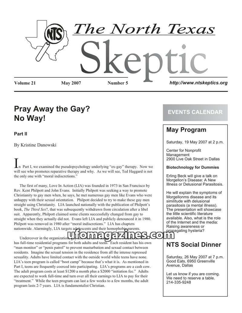 Cover of North Texas Skeptic - Vol 21 No 05 - 2007