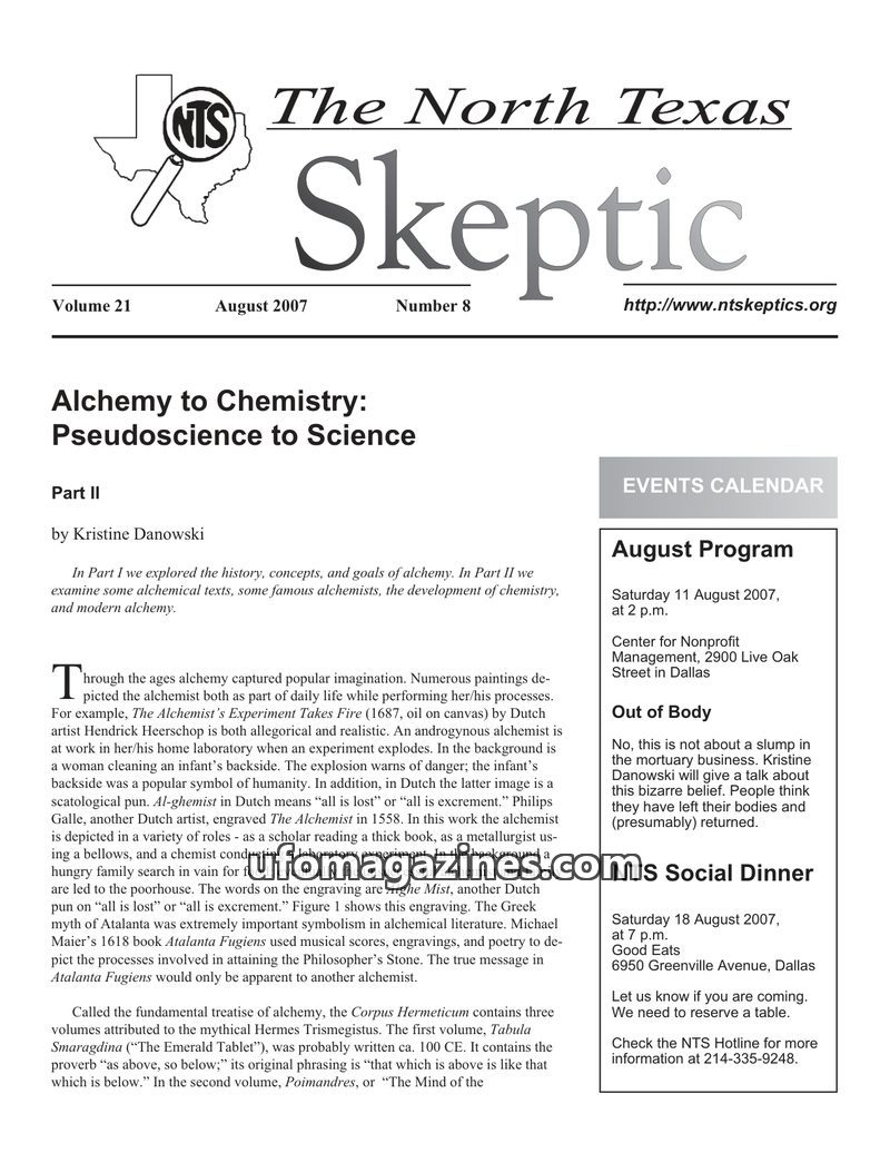 Cover of North Texas Skeptic - Vol 21 No 08 - 2007