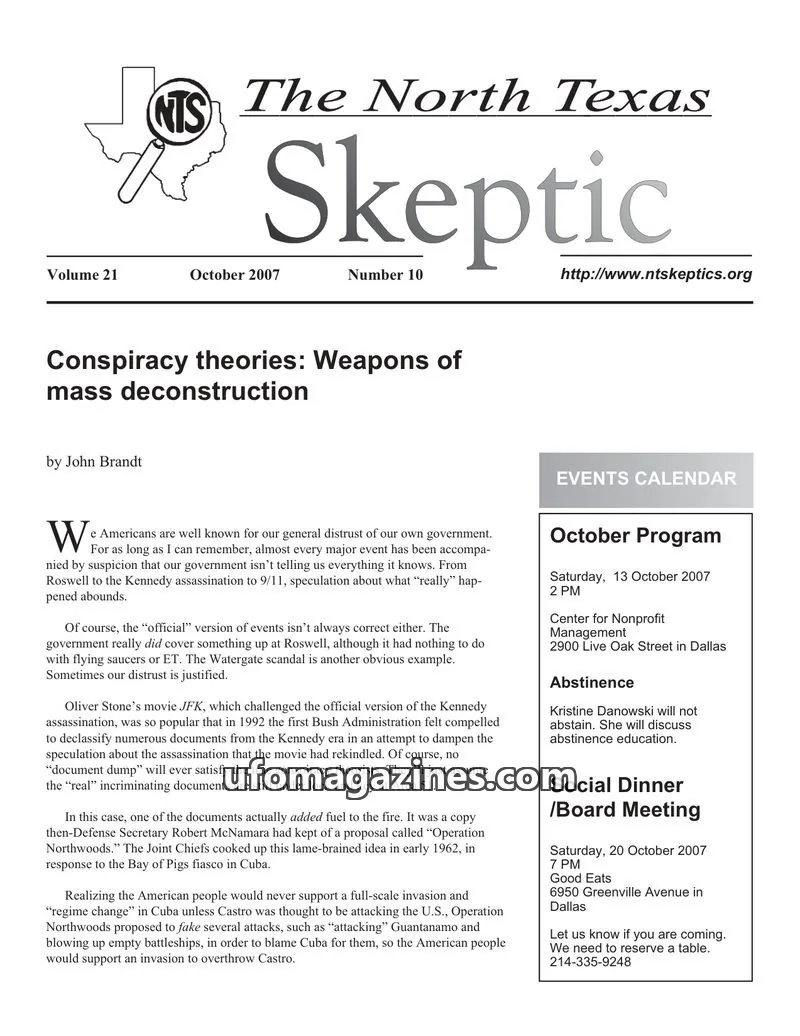 Cover of North Texas Skeptic issue 10: The North Texas Skeptic