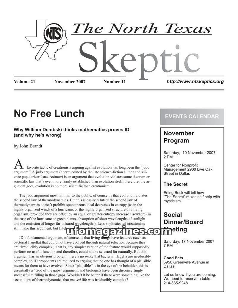 Cover of North Texas Skeptic issue 11: The North Texas Skeptic