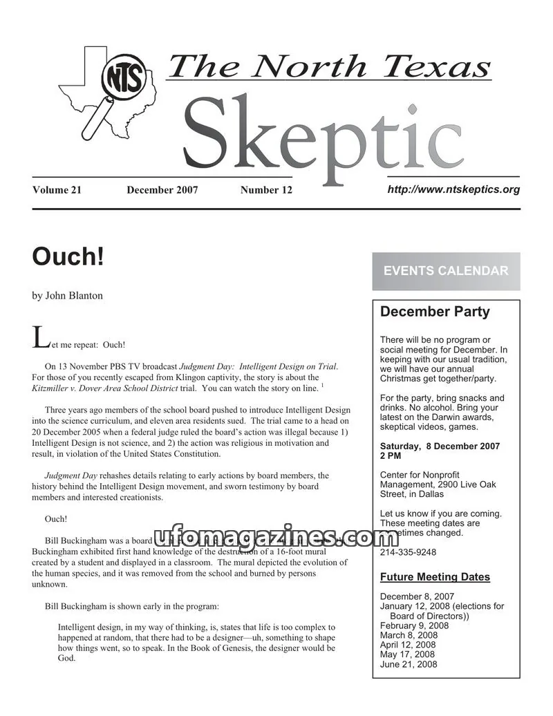 Cover of North Texas Skeptic issue 12: The North Texas Skeptic