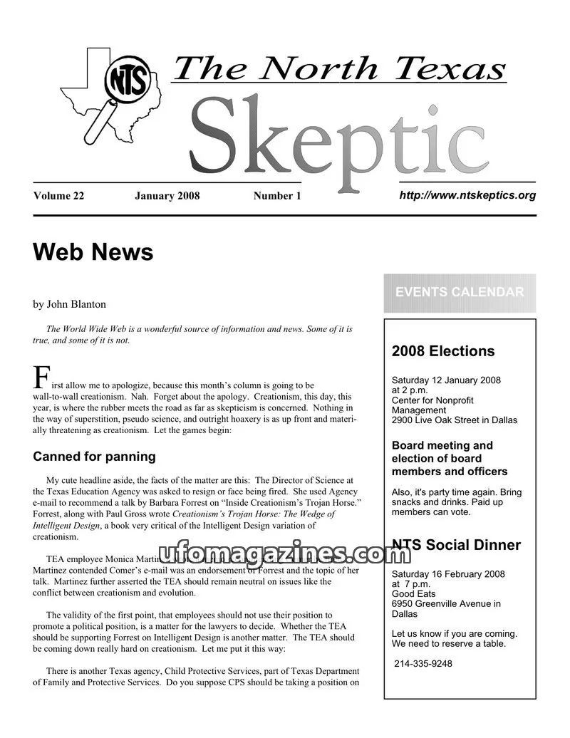 Cover of North Texas Skeptic issue 1: The North Texas Skeptic