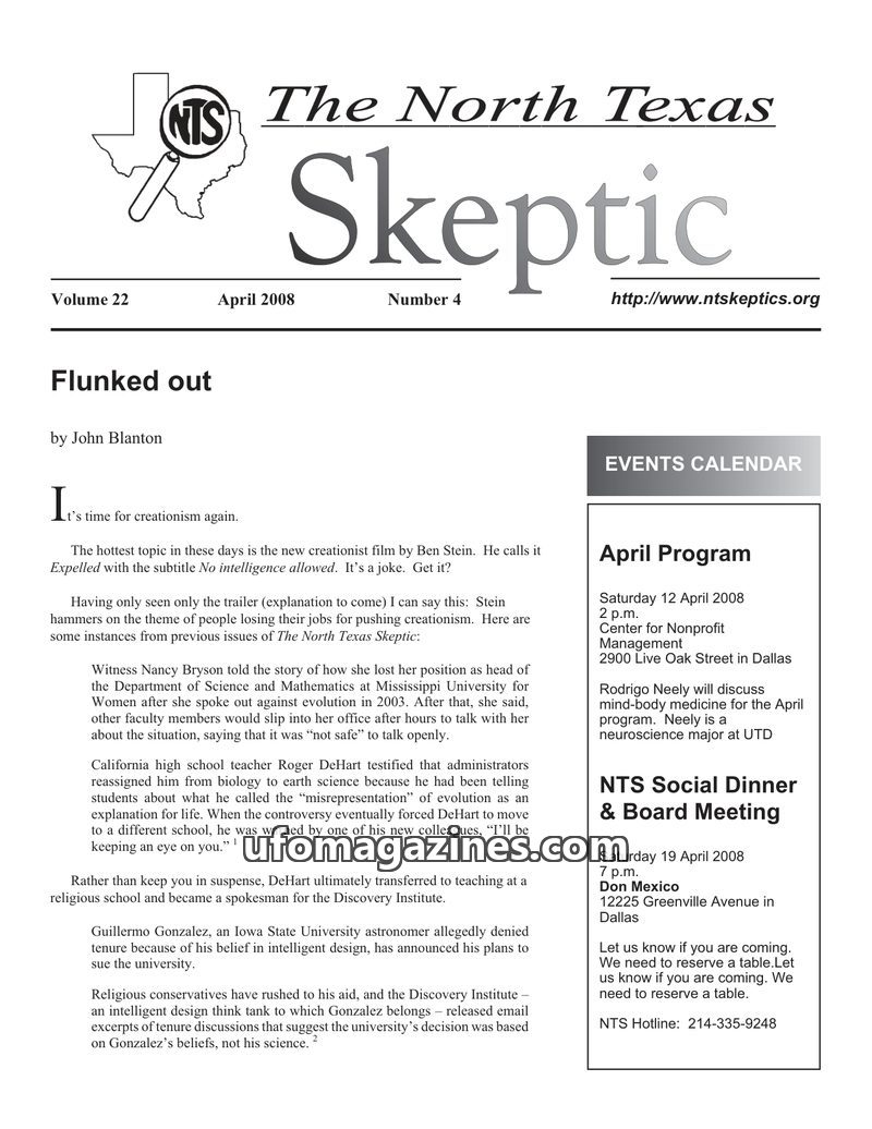 Cover of North Texas Skeptic - Vol 22 No 04 - 2008