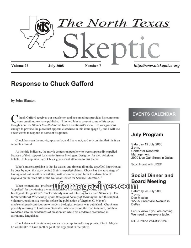 Cover of North Texas Skeptic issue 7: The North Texas Skeptic