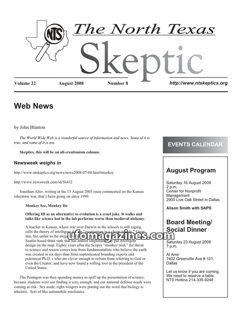 Cover of North Texas Skeptic issue 8: The North Texas Skeptic