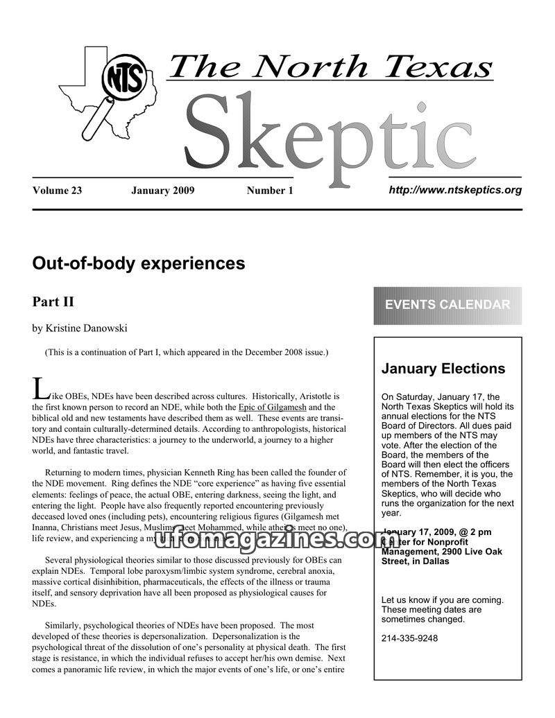 Cover of North Texas Skeptic - Vol 23 No 01 - 2009