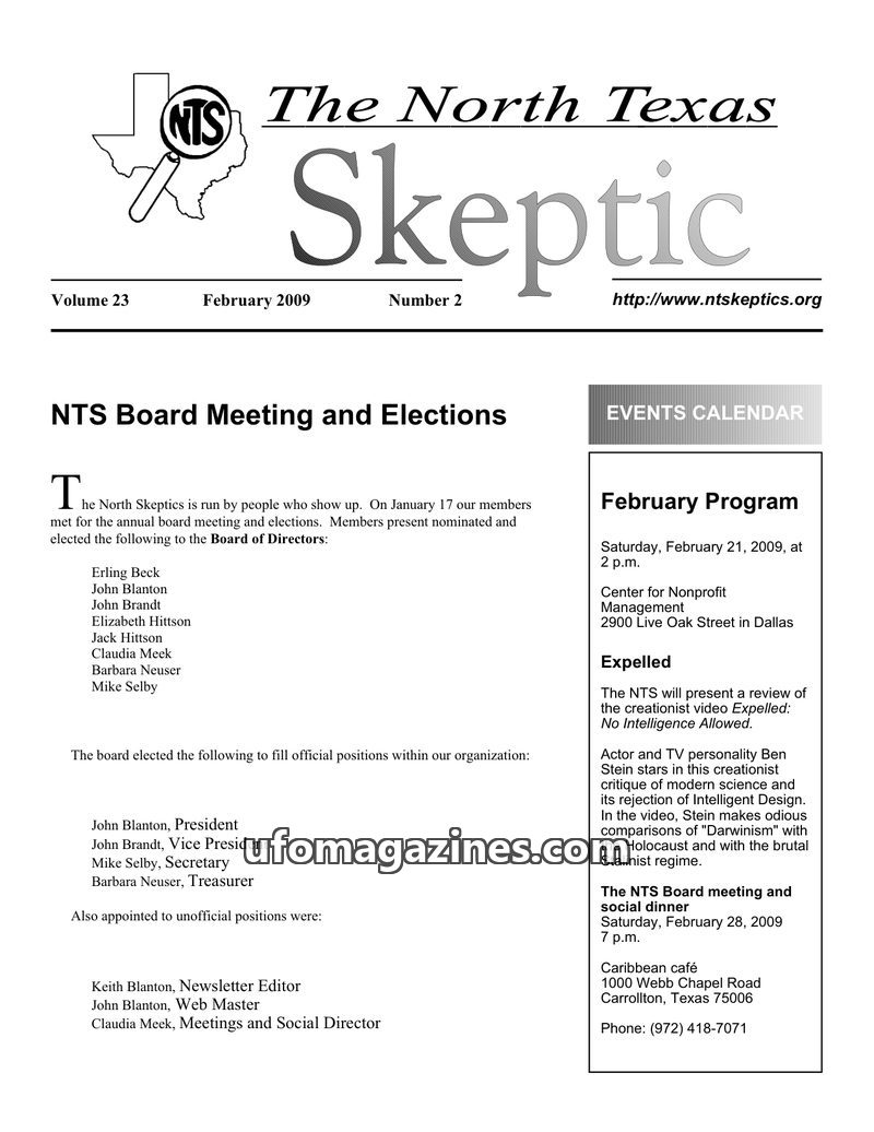 Cover of North Texas Skeptic - Vol 23 No 02 - 2009
