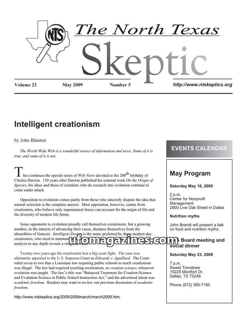 Cover of North Texas Skeptic - Vol 23 No 05 - 2009