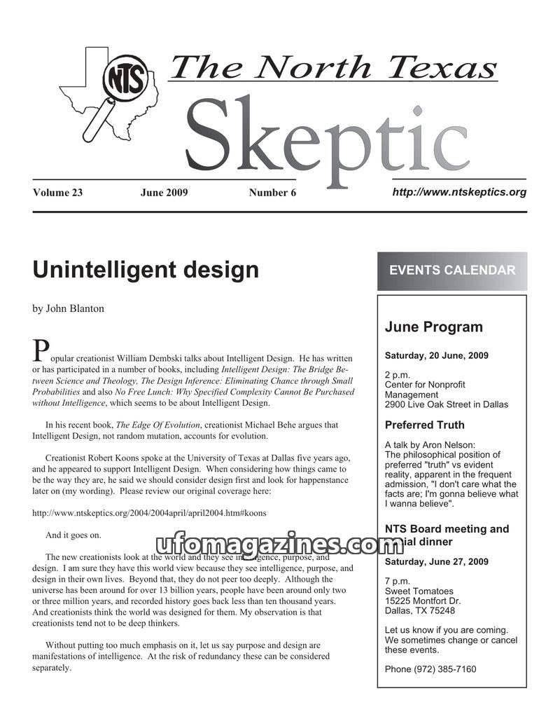 Cover of North Texas Skeptic - Vol 23 No 06 - 2009