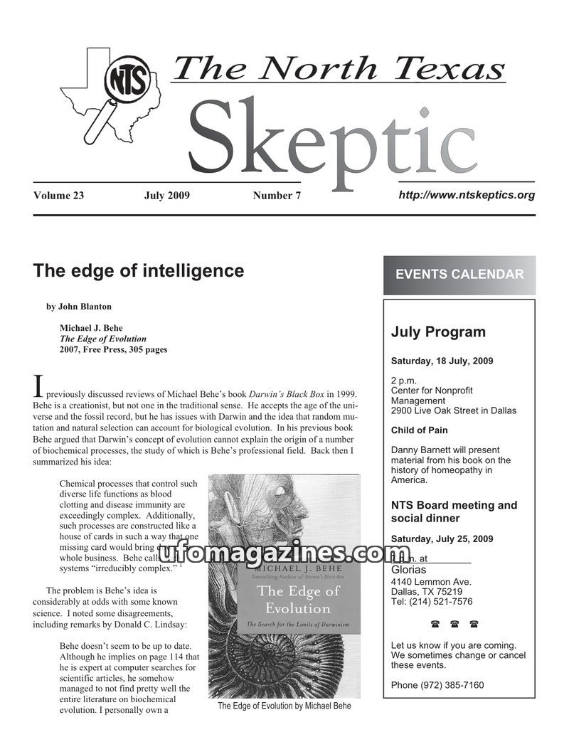 Cover of North Texas Skeptic - Vol 23 No 07 - 2009