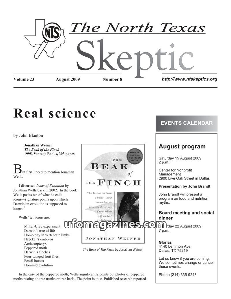 Cover of North Texas Skeptic - Vol 23 No 08 - 2009