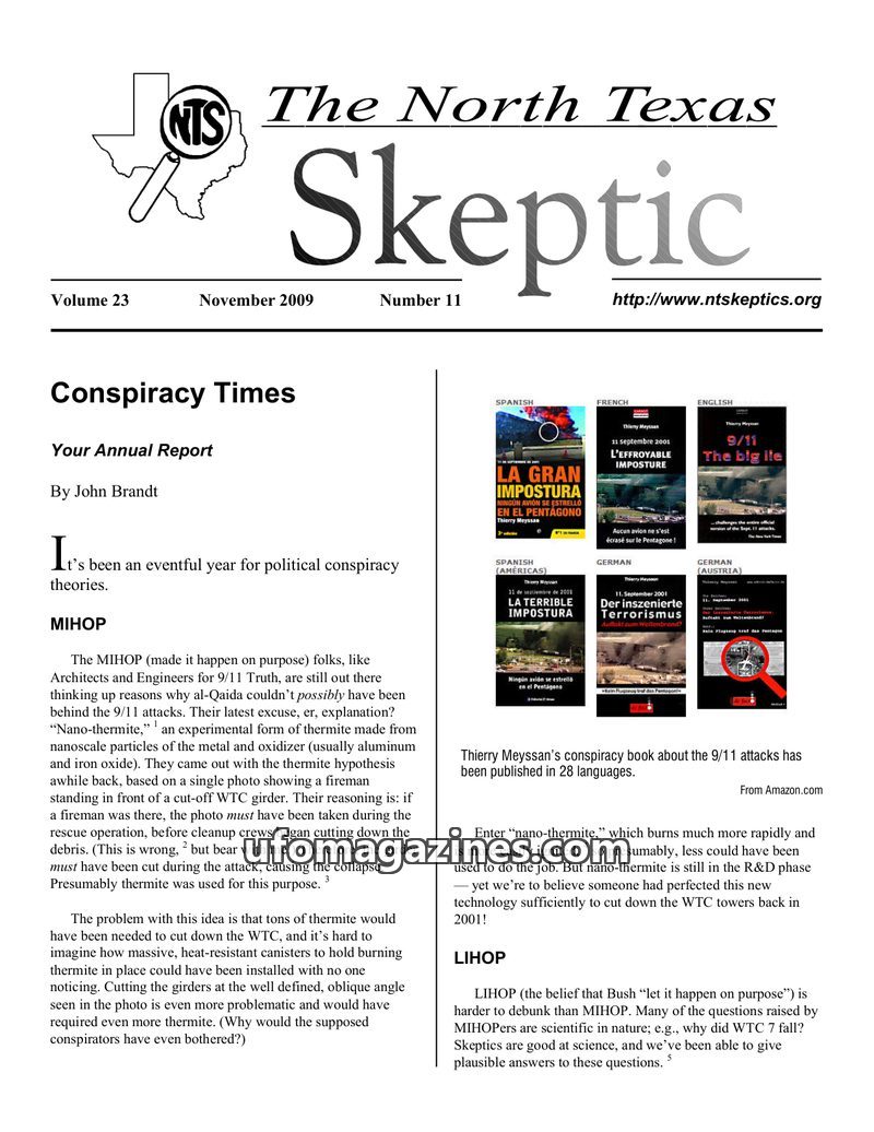 Cover of North Texas Skeptic - Vol 23 No 11 - 2009