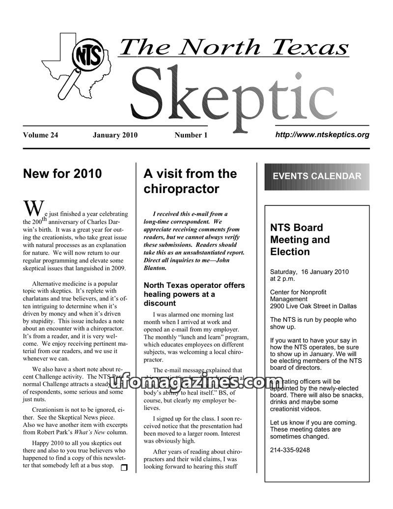 Cover of North Texas Skeptic - Vol 24 No 01 - 2010