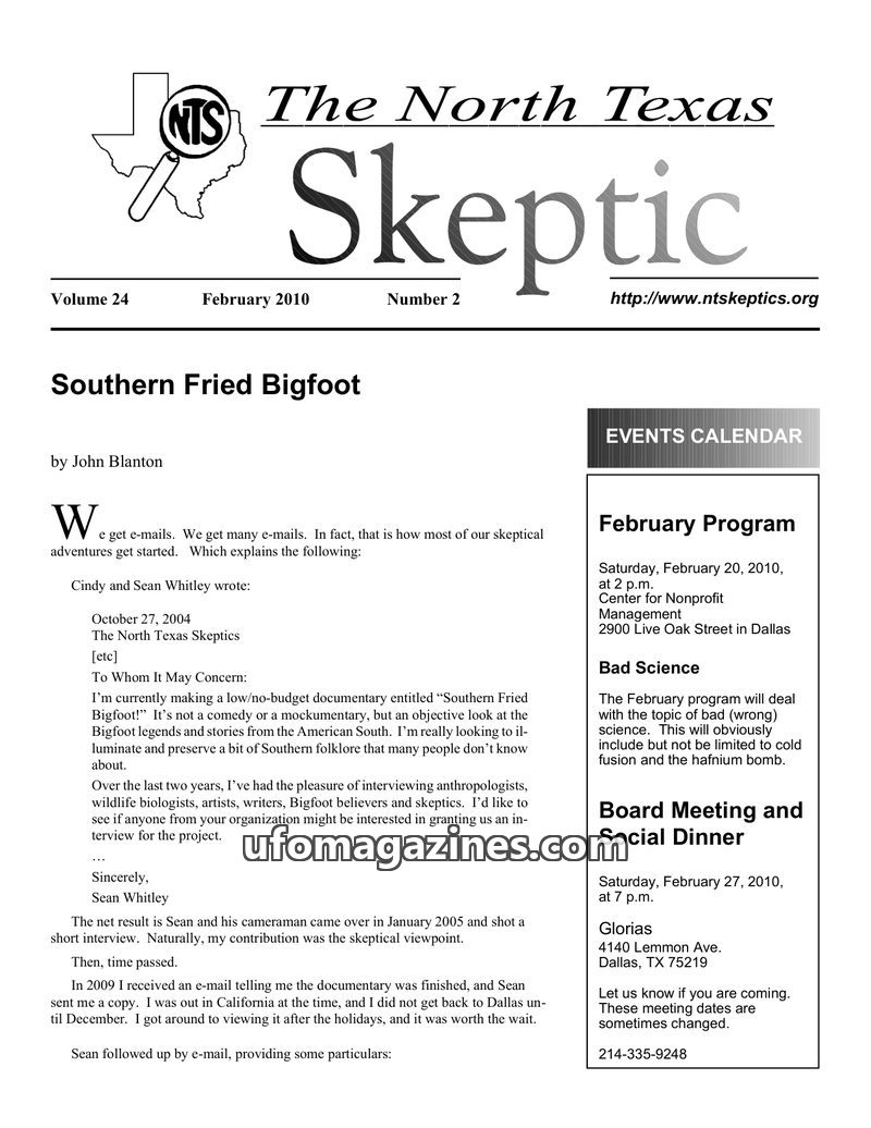 Cover of North Texas Skeptic - Vol 24 No 02 - 2010