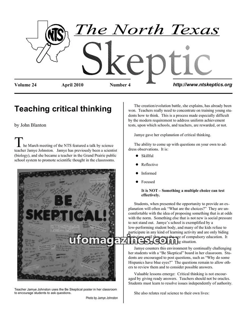 Cover of North Texas Skeptic issue Number 4: The North Texas Skeptic