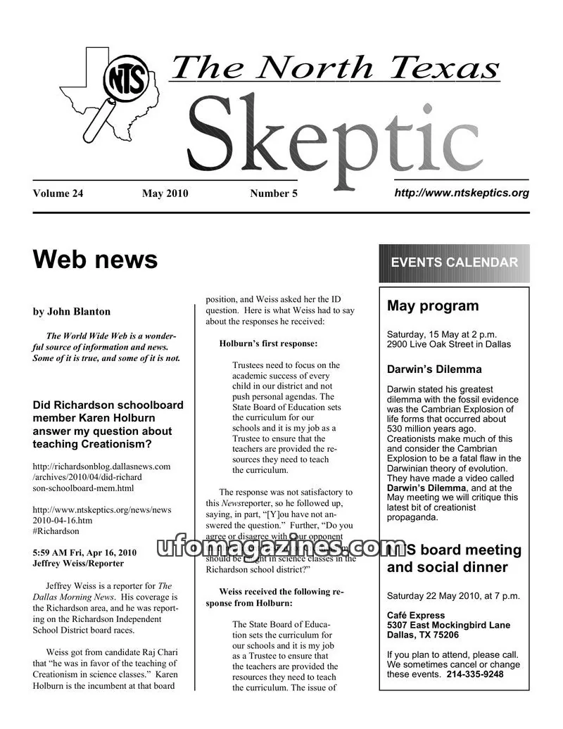 Cover of North Texas Skeptic issue Number 5: The North Texas Skeptic