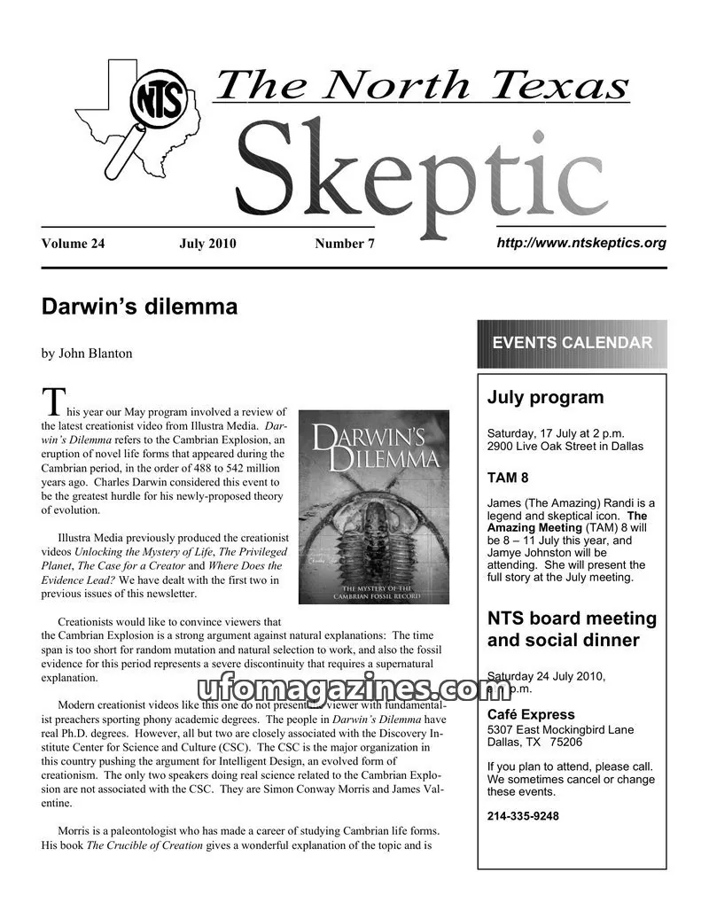 Cover of North Texas Skeptic issue Number 7: The North Texas Skeptic