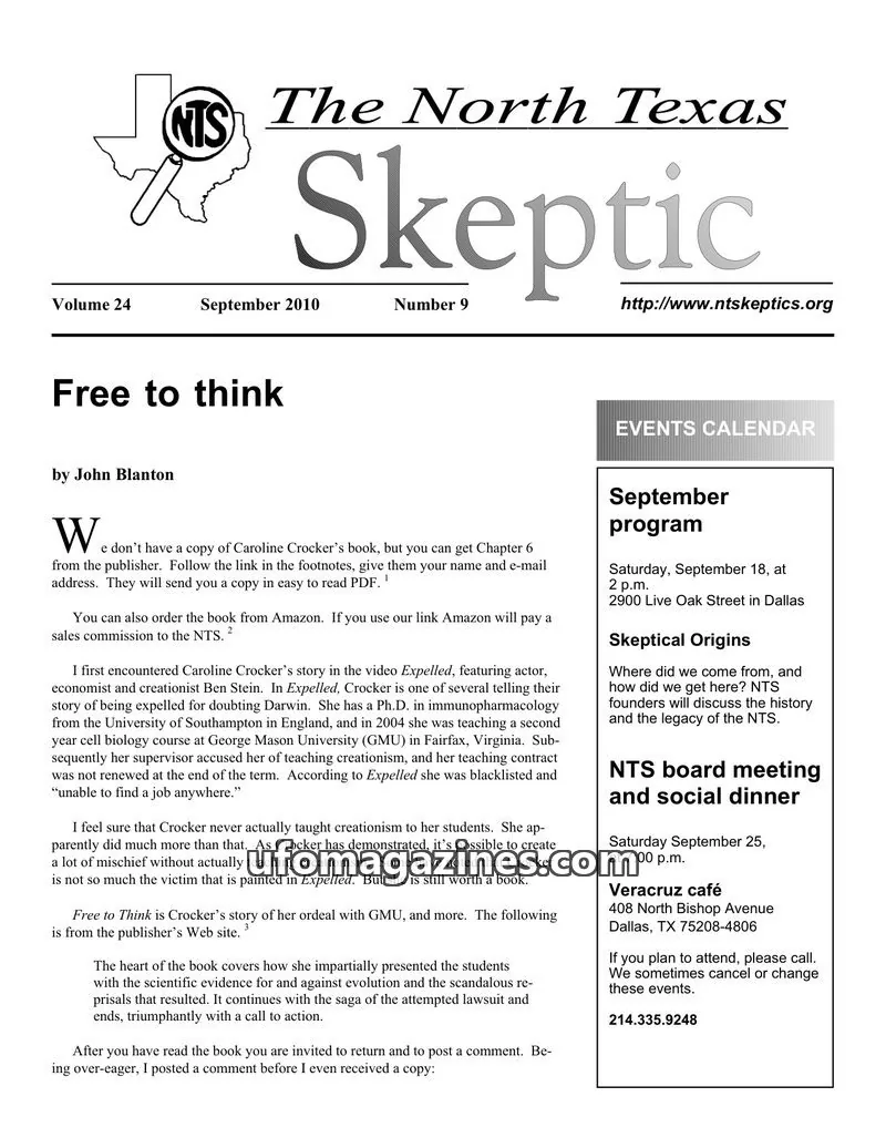 Cover of North Texas Skeptic issue 9: The North Texas Skeptic