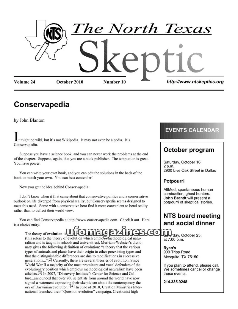 Cover of North Texas Skeptic issue 10: The North Texas Skeptic