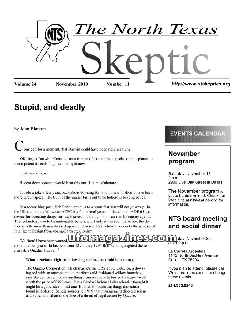 Cover of North Texas Skeptic issue 11: The North Texas Skeptic