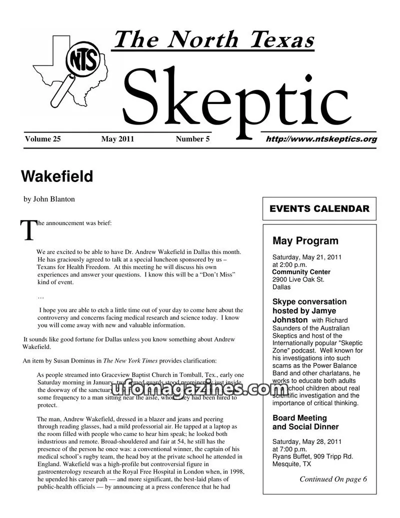 Cover of North Texas Skeptic issue 5: The North Texas Skeptic