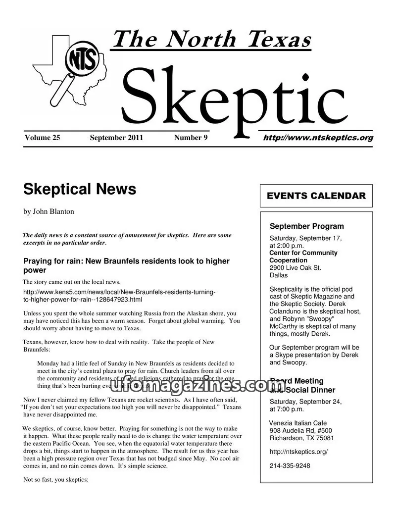 Cover of North Texas Skeptic issue 9: The North Texas Skeptic