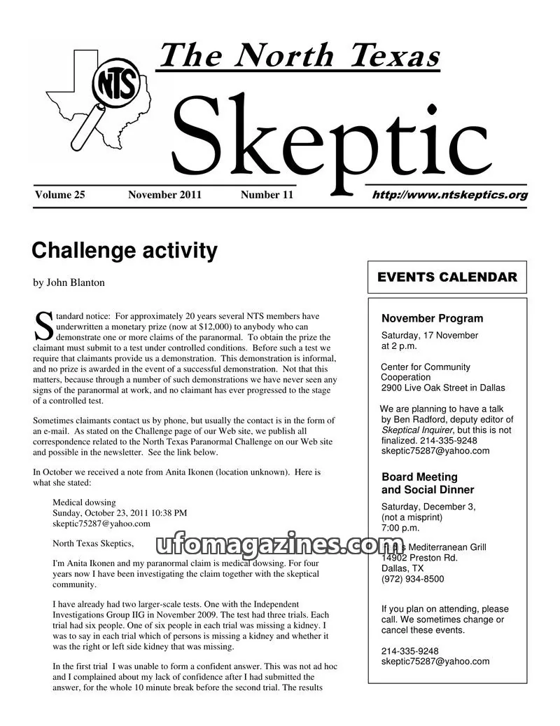 Cover of North Texas Skeptic issue 11: The North Texas Skeptic