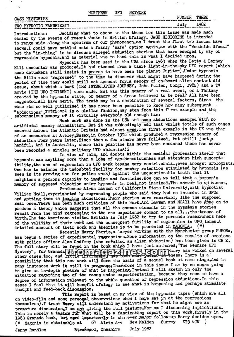 Cover of MUFORA issue THREE: NORTHERN UFO NETWORK