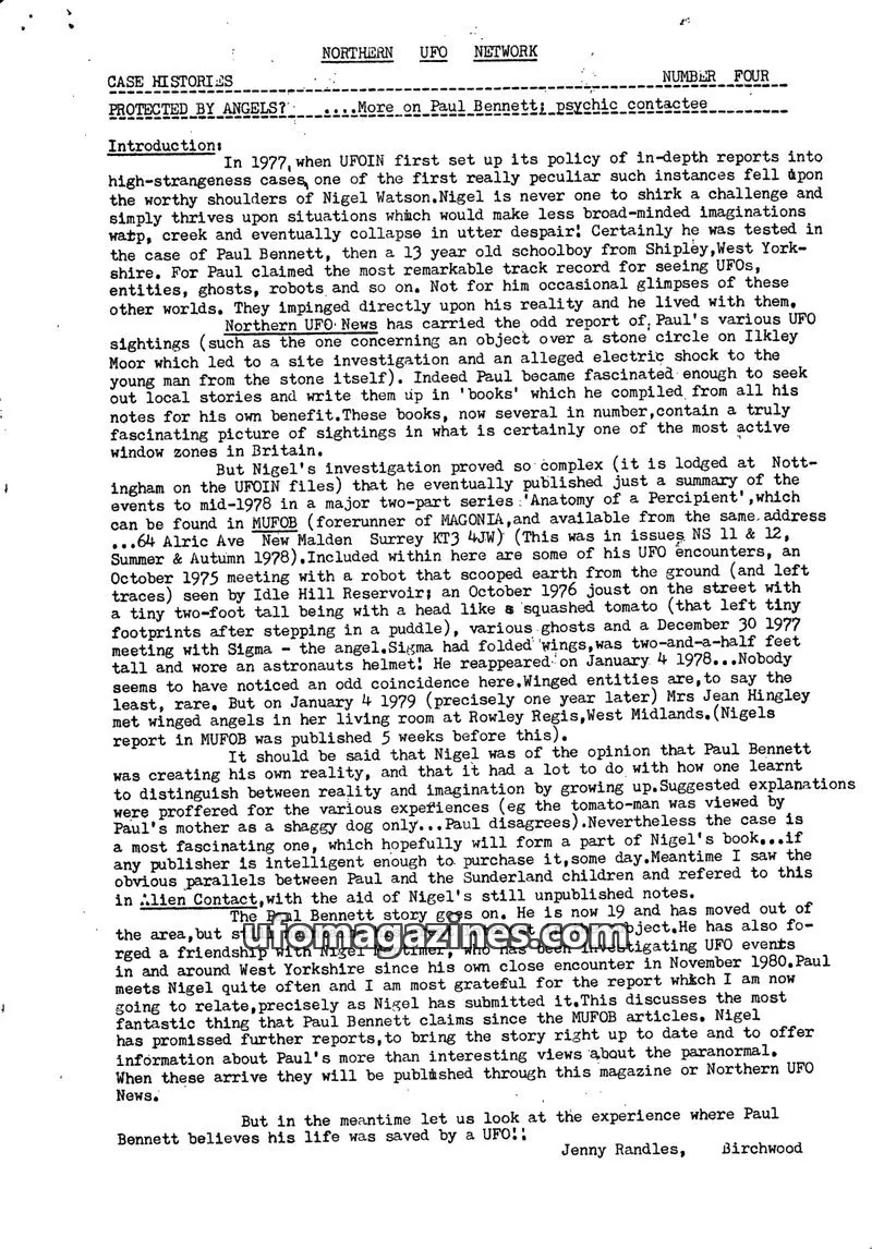 Cover of Northern UFO Network Case Histories (Jenny Randles) issue FOUR: NORTHERN UFO NETWORK