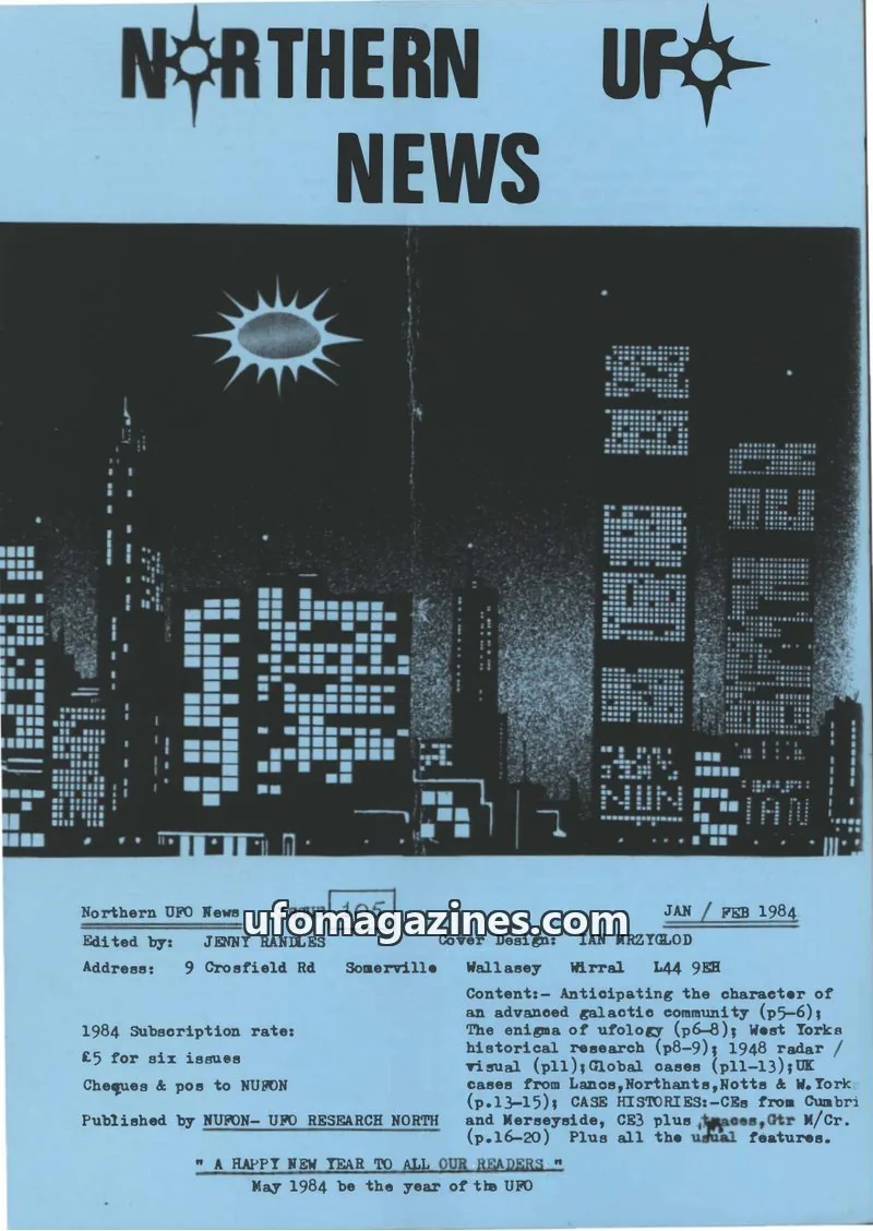 Cover of Northern UFO News (Jenny Randles) issue 105: NORTHERN UFO NEWS