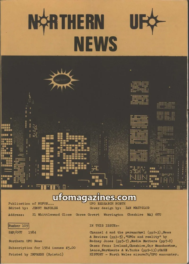 Cover of NUFON issue 109: NORTHERN UFO NEWS