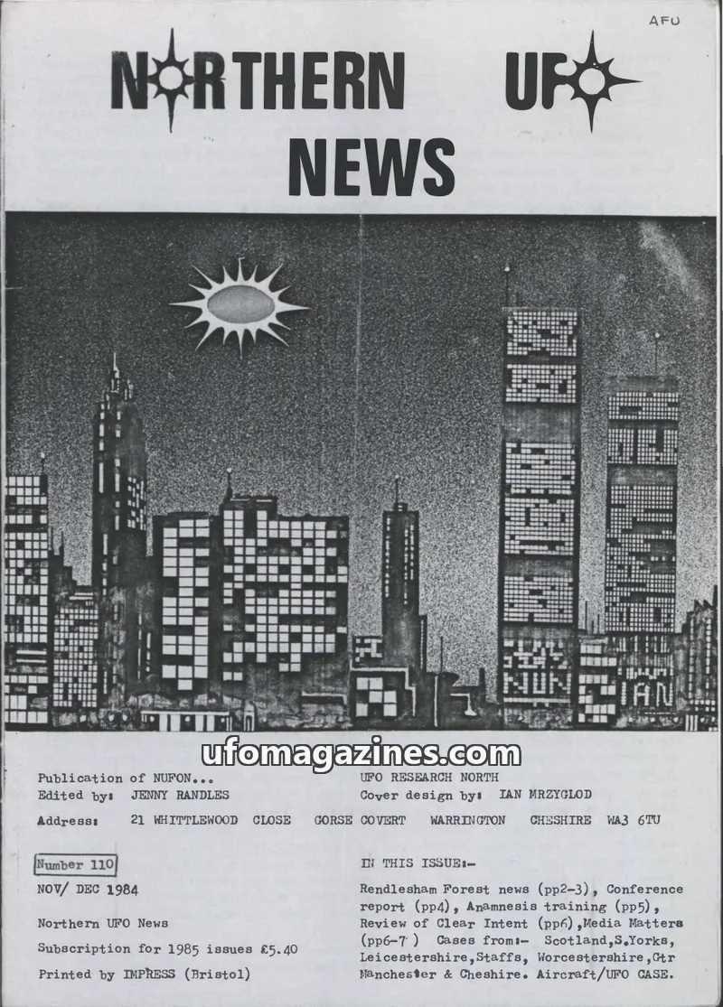 Cover of NUFON issue 110: NORTHERN UFO NEWS