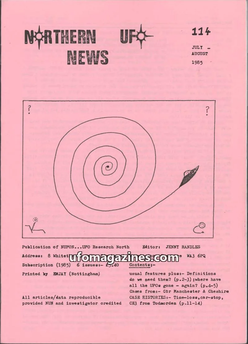 Cover of Northern UFO News (Jenny Randles) issue 114: NORTHERN UFO NEWS