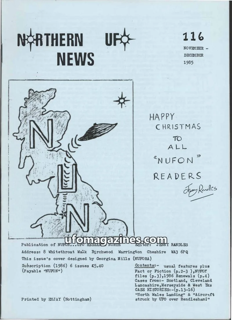Cover of Northern UFO News (Jenny Randles) issue 116: NORTHERN UFO NEWS